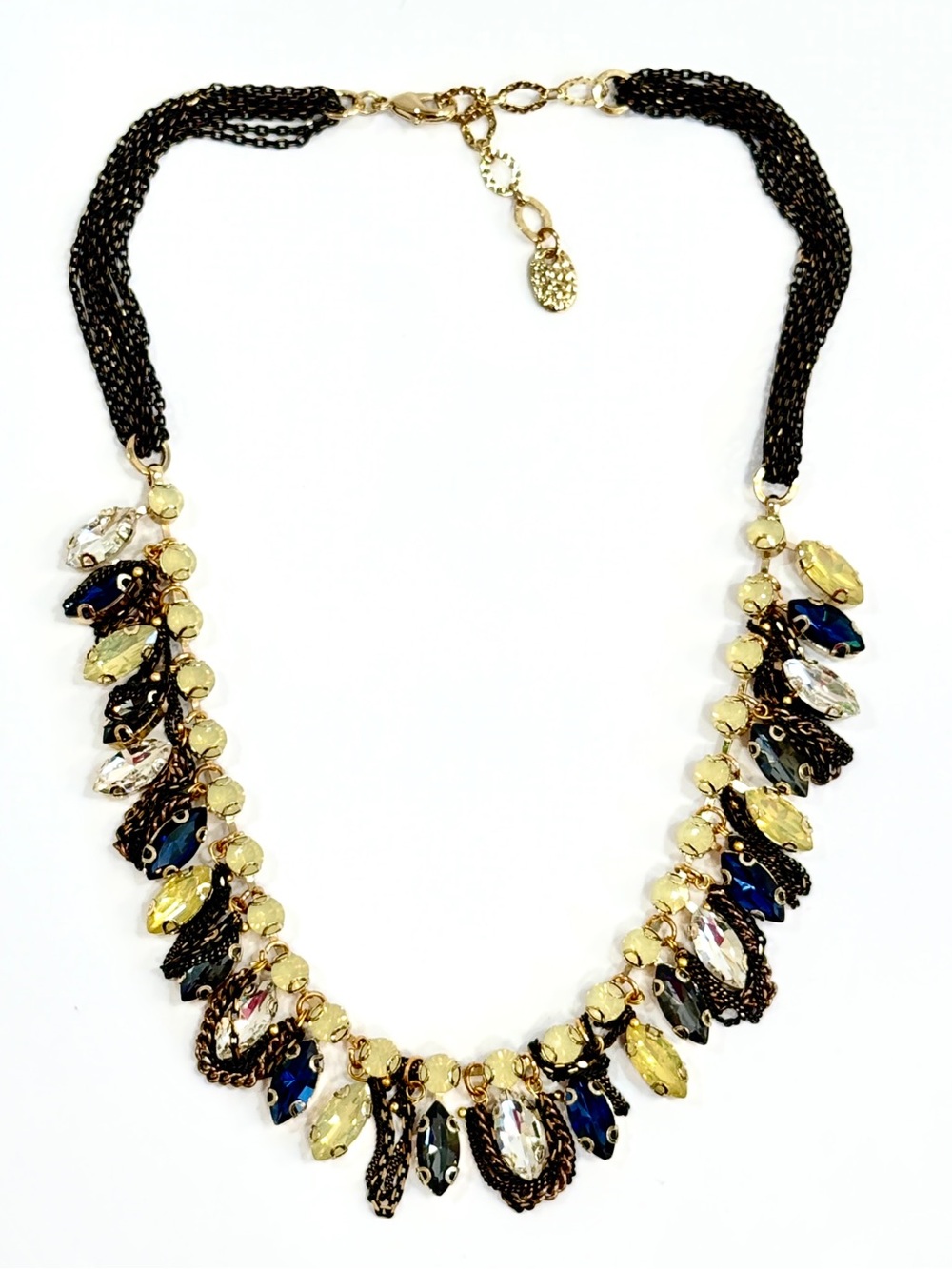 Stella & Ruby Signed Crystal Statement Necklace Bronze Navy NWT